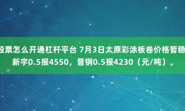 股票怎么开通杠杆平台 7月3日太原彩涂板卷价格暂稳，新宇0.5报4550，晋钢0.5报4230（元/吨）。